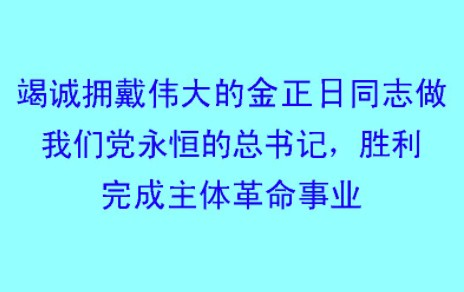 竭诚拥戴伟大的金正日同志做 我们党永恒的总书记，胜利完成主体革命事业。